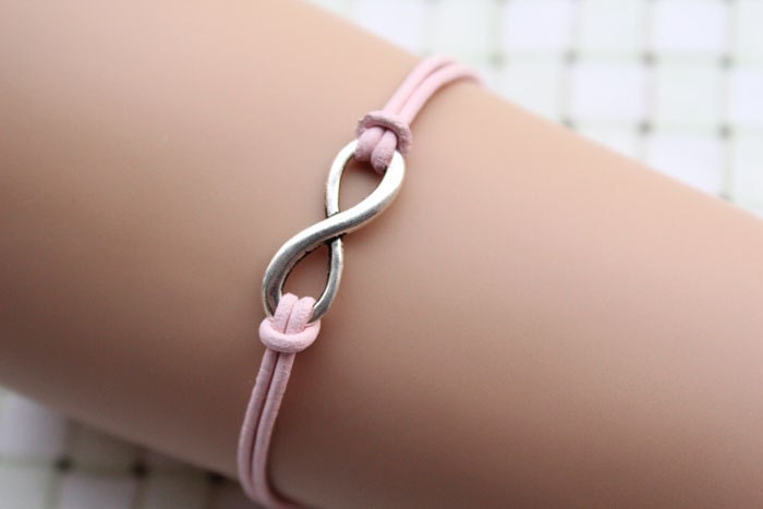 karma bracelet,retro infinite pendant bracelet,pink leather bracelet---B070