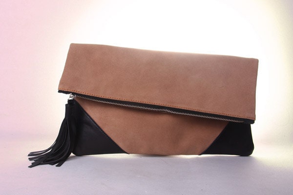 Suede Leather Clutch in Black
