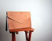 Oversized Envelope Leather Clutch in Nude