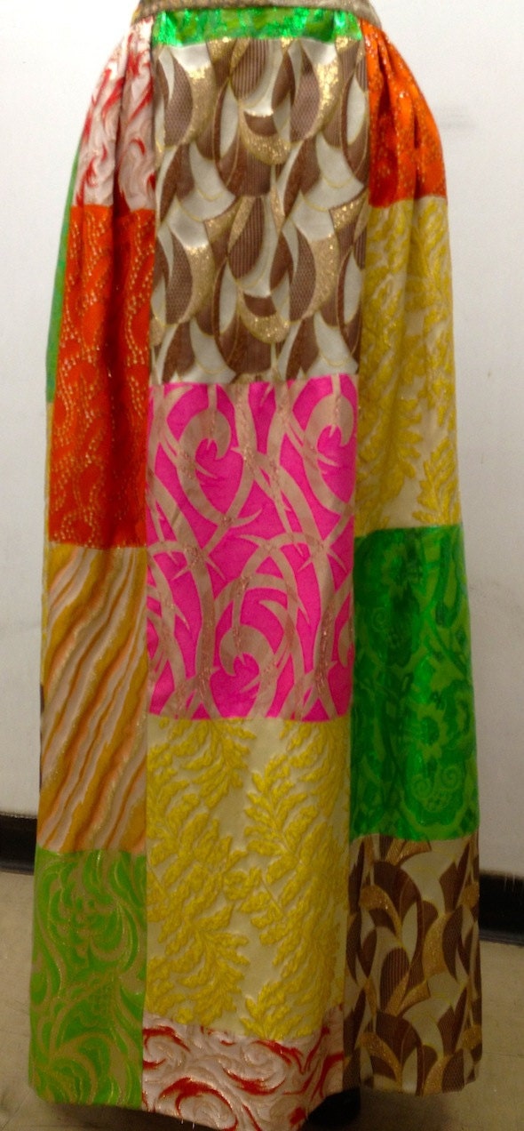 Bohemian Patchwork Peasant Maxi Skirt - 1970's Vintage
