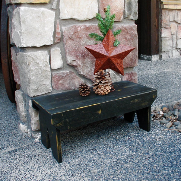 Large Farmhouse Stool - Hand painted stool, rustic step stool, 24" x 10.5" primitive bench