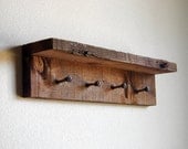 Rustic key rack, key hanger, reclaimed wall hooks, 17" x 4" barnwood hanger with 4 pegs