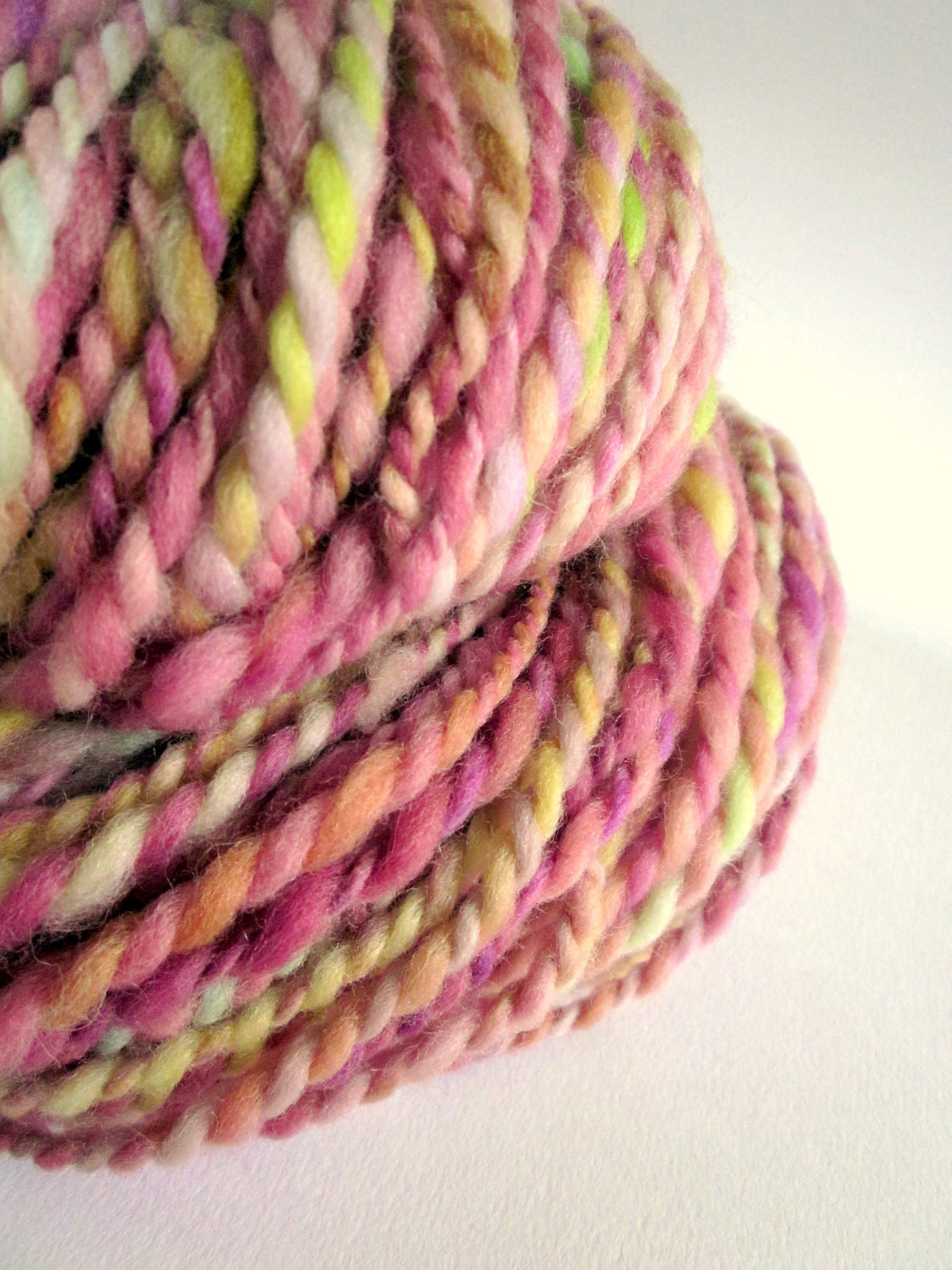 Handspun yarn / wool - chunky / bulky merino - pinks, golden yellows and lilacs- 'HELTER SKELTER 2' - thefibretree