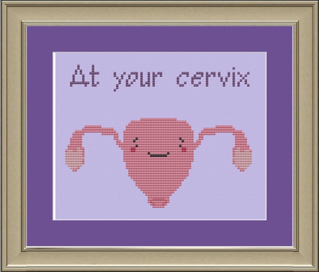 At your cervix: funny uterus cross-stitch pattern