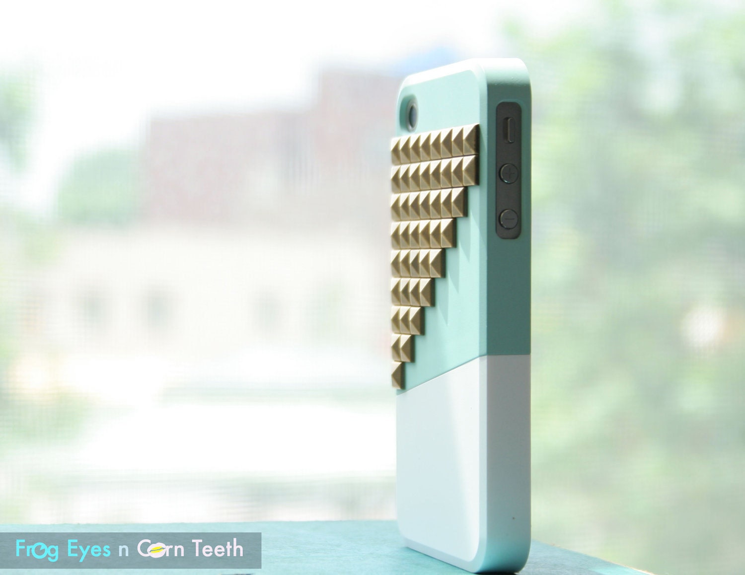 iPhone 4 case - Color Block Stud - Mint Deep / Bronze studs