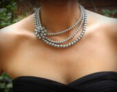 Grey Pearl Necklace-Pearl Bridal Jewelry-Wedding Necklace-Rhinestone Flower Brooch-Grey Necklace-Dream Day Designs