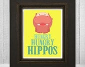 Childrens Custom 11 x 14 Art Print, Hungry Hungry Hippo, Animal Wall Art, Nursery Art, Baby Nursery Print