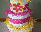 ADORABLE DIAPER CAKE - Baby Girl - 3 tier handmade pink with polka dots