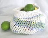 Blue, Green and White - Small, Knitted, Reusable Produce Bag - Made to Order