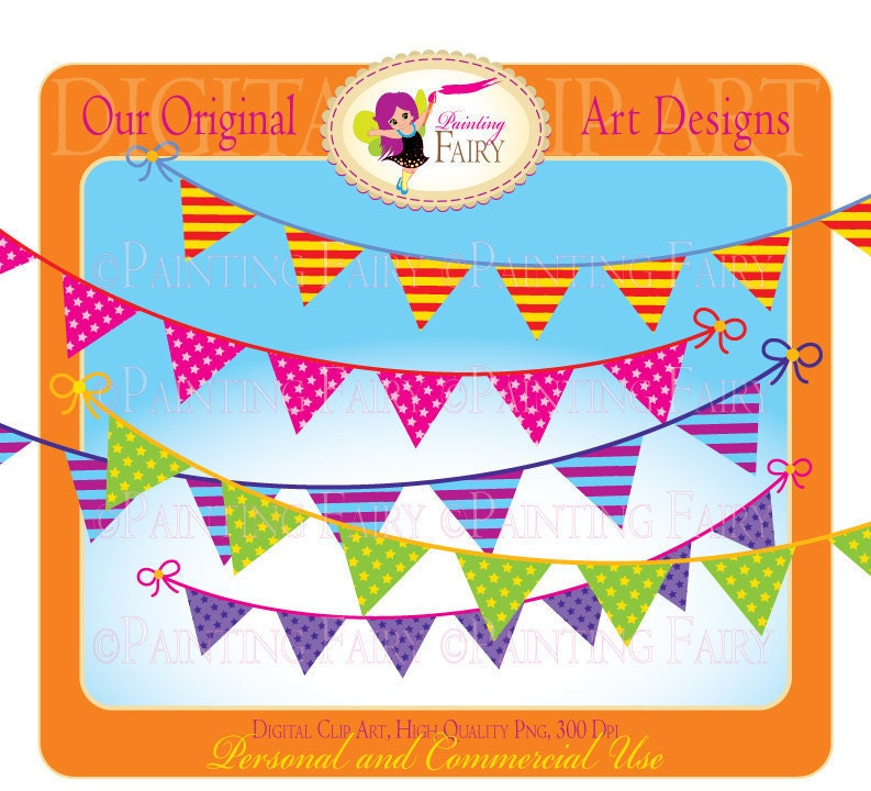 Clipart Buy 2 get 1 Free Colorful Bunting clip art fun colors designer elements layout digital images personal & commercial use pf00011-1