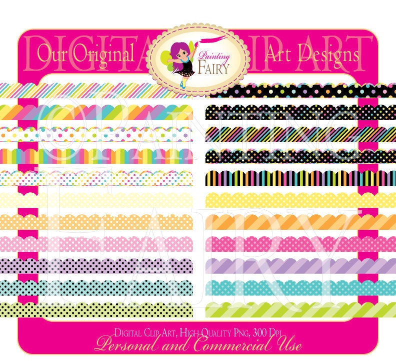 22 Digital Borders Scalloped Rainbow Fun Clipart Embellishments Scrapbooking Elements DIY layout images Personal & Commercial Use pf00016-11