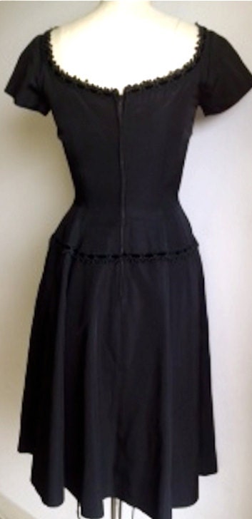 Vintage 1950's Gorgeous black designer evening dress w/ pockets