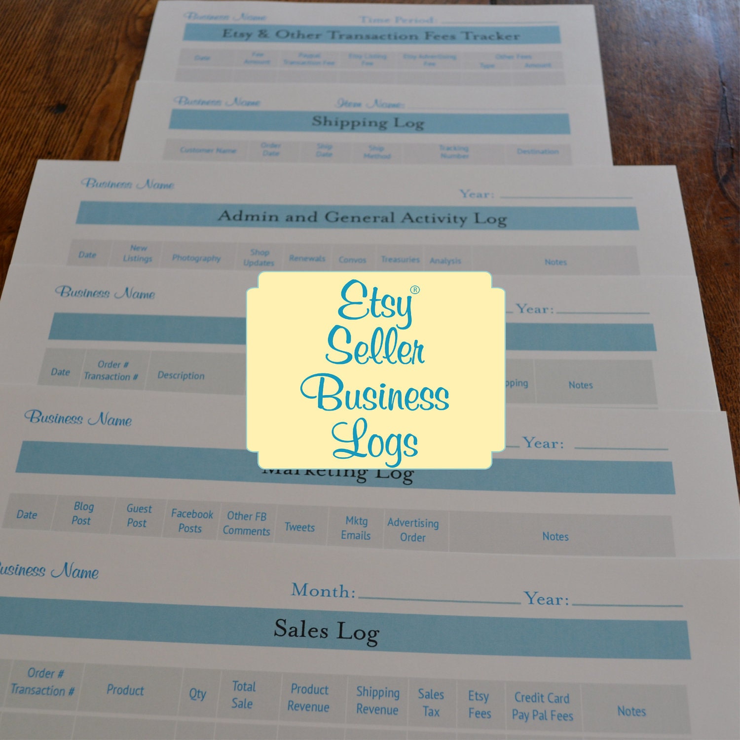 Etsy Seller Business Organizer Logs Printables Organizer Kit - 6 Printables PDFs IMMEDIATE DIGITAL DOWNLOAD