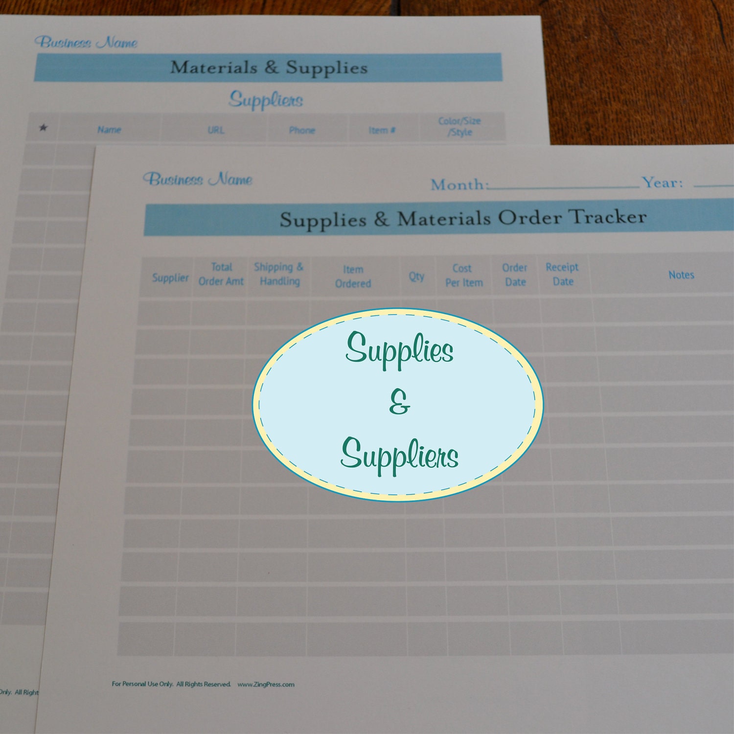 Etsy Seller Supplies & Suppliers Organizer Kit - 2 Printables IMMEDIATE DIGITAL DOWNLOAD