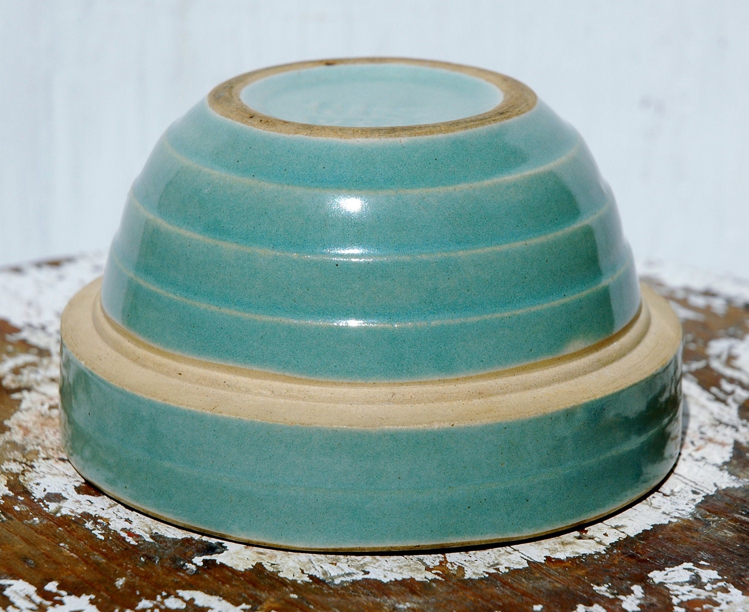 Reserved for Hailey, Treasury List, Yellowware Bowl, Robin's Egg blue color, 5 IN., thick-banded.