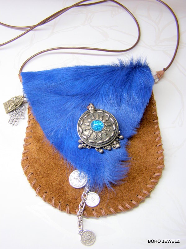 BOHEMIAN across shoulder bag,  kobalt blue HIPPIE bag GYPSY shoulder bag soft leather / suede festifal bag, silver coins - BOHEMIANJEWELZ