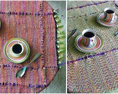 Handwoven Table Topper - Coffee Table Cloth - 21x24 - Rayon with Mohair Accents