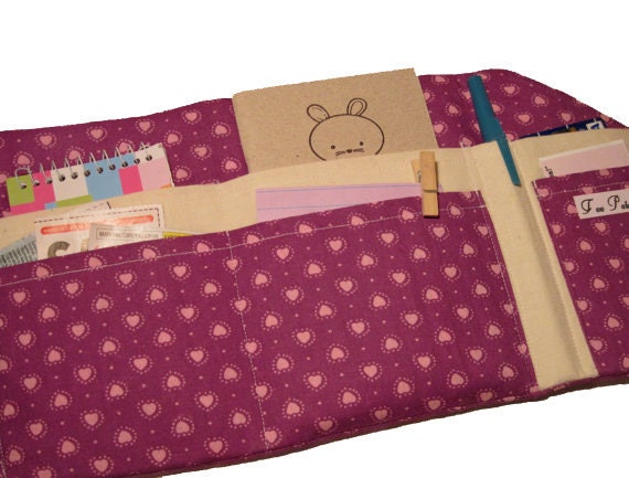 Purple Clutch Organizer  Wallet with pink hearts