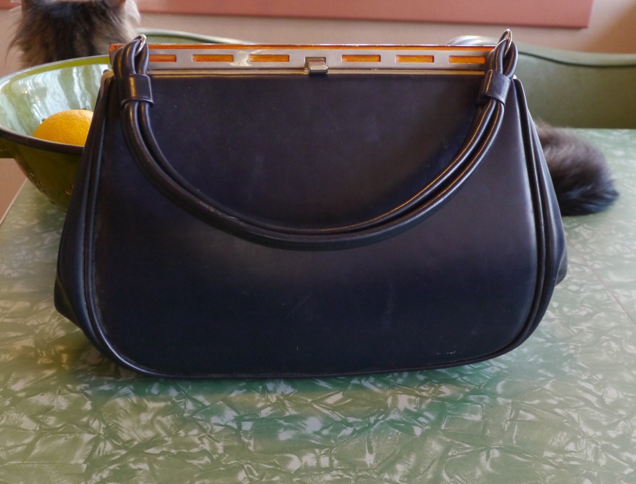 Blue with unique Orange details 1960's Handbag