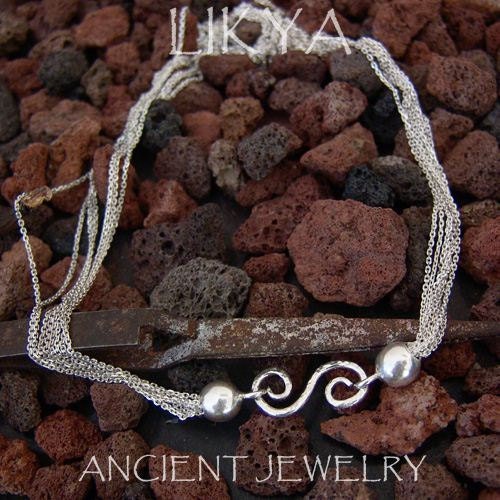 Roman Art Unique Multi Strand Fine Necklace 925k Sterling Silver