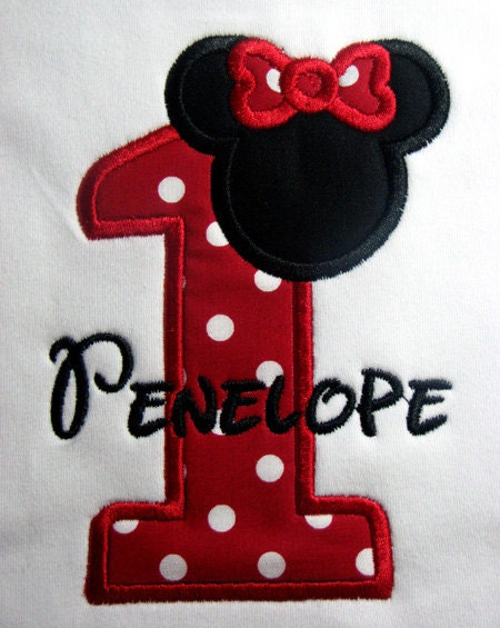 Personalized First Birthday Minnie Mouse Number shirt for infants toddler or girls sizes. Red polka dots. SHORT SLEEVE SHIRT