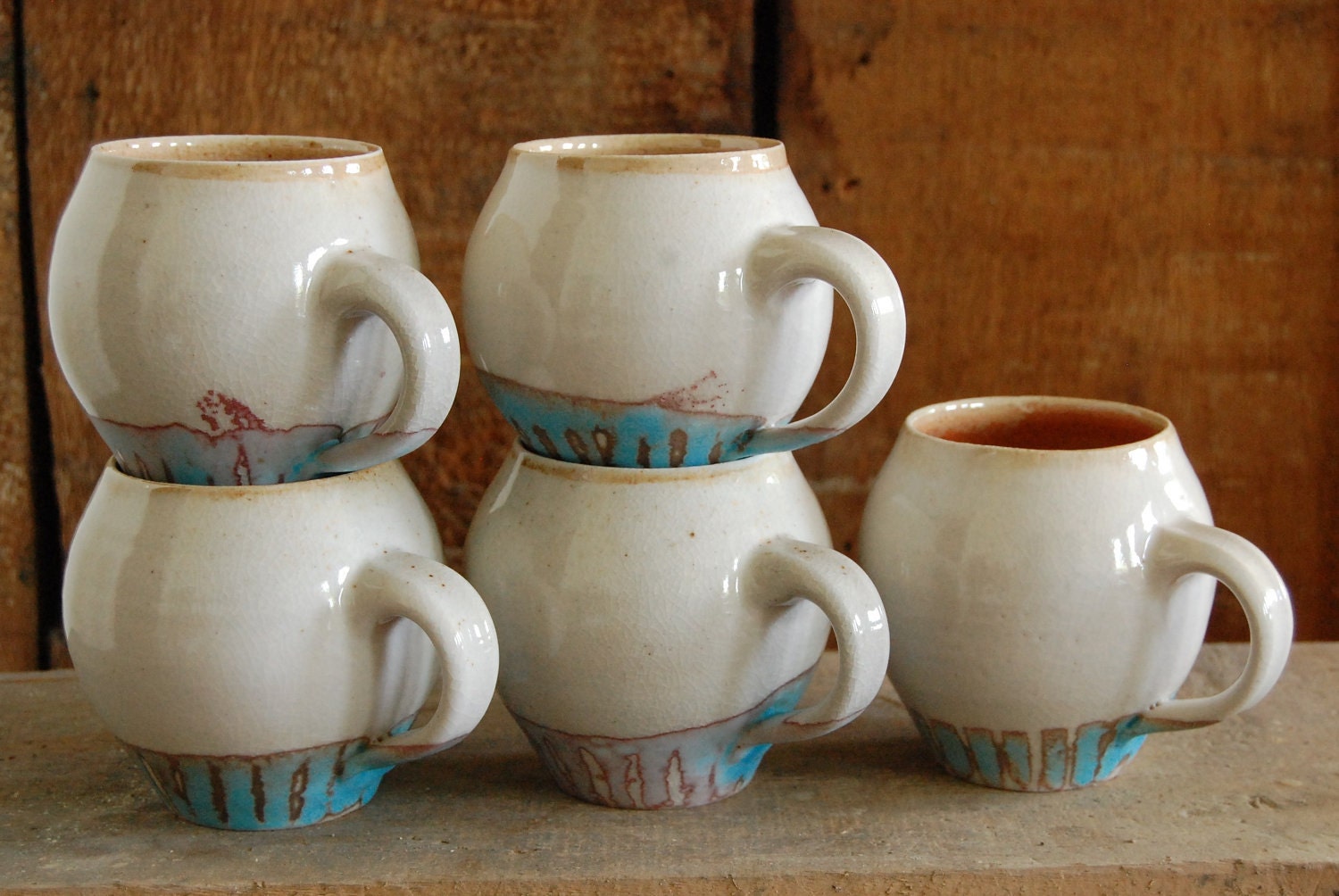 the perfect white and turquoise egg- shaped mug
