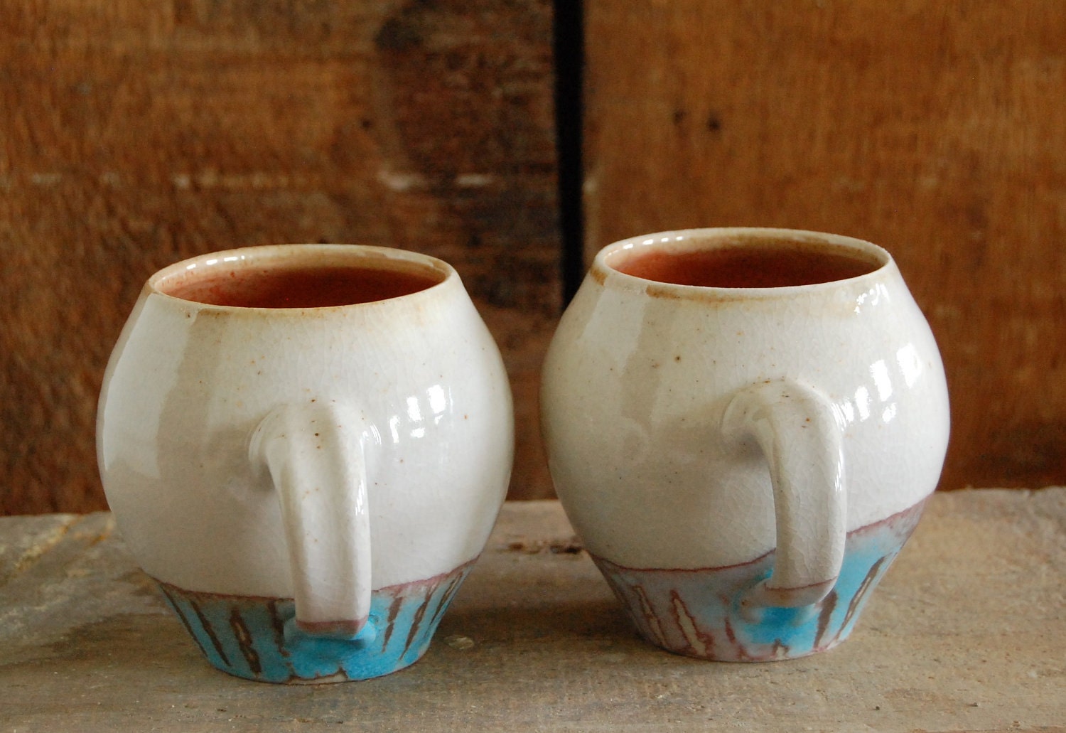 the perfect white and turquoise egg- shaped mug