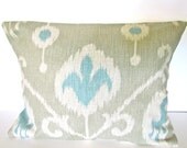 IKAT  PILLOW  12x16 or 12x18 Decorative Throw Pillows Khaki Tan Blue Lumbar Modern Pillow Covers