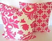 THROW PILLOWS SET Of 2  16x16  Decorative Throw Pillows Pink 16 x 16 Throw Pillow Covers Fabric Front & Back