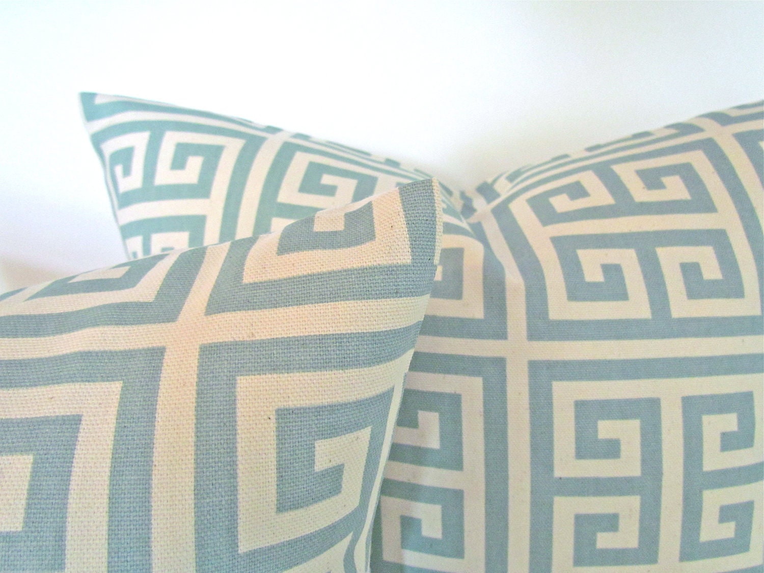 PILLOW COVER 20x2Throw Pillow Covers Spa Blue 20 x 20 Decorative Throw Pillows Greek Key Fabric on Front & Back