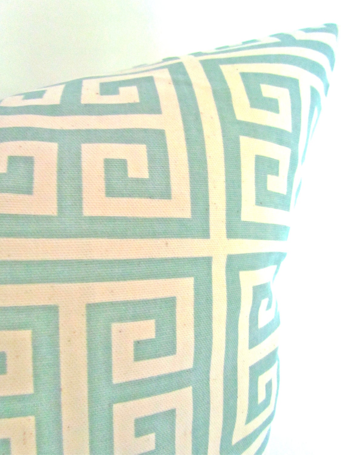 PILLOW COVER 20x2Throw Pillow Covers Spa Blue 20 x 20 Decorative Throw Pillows Greek Key Fabric on Front & Back