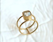 Double Wheel Gold Ring With Aquamarine Stone