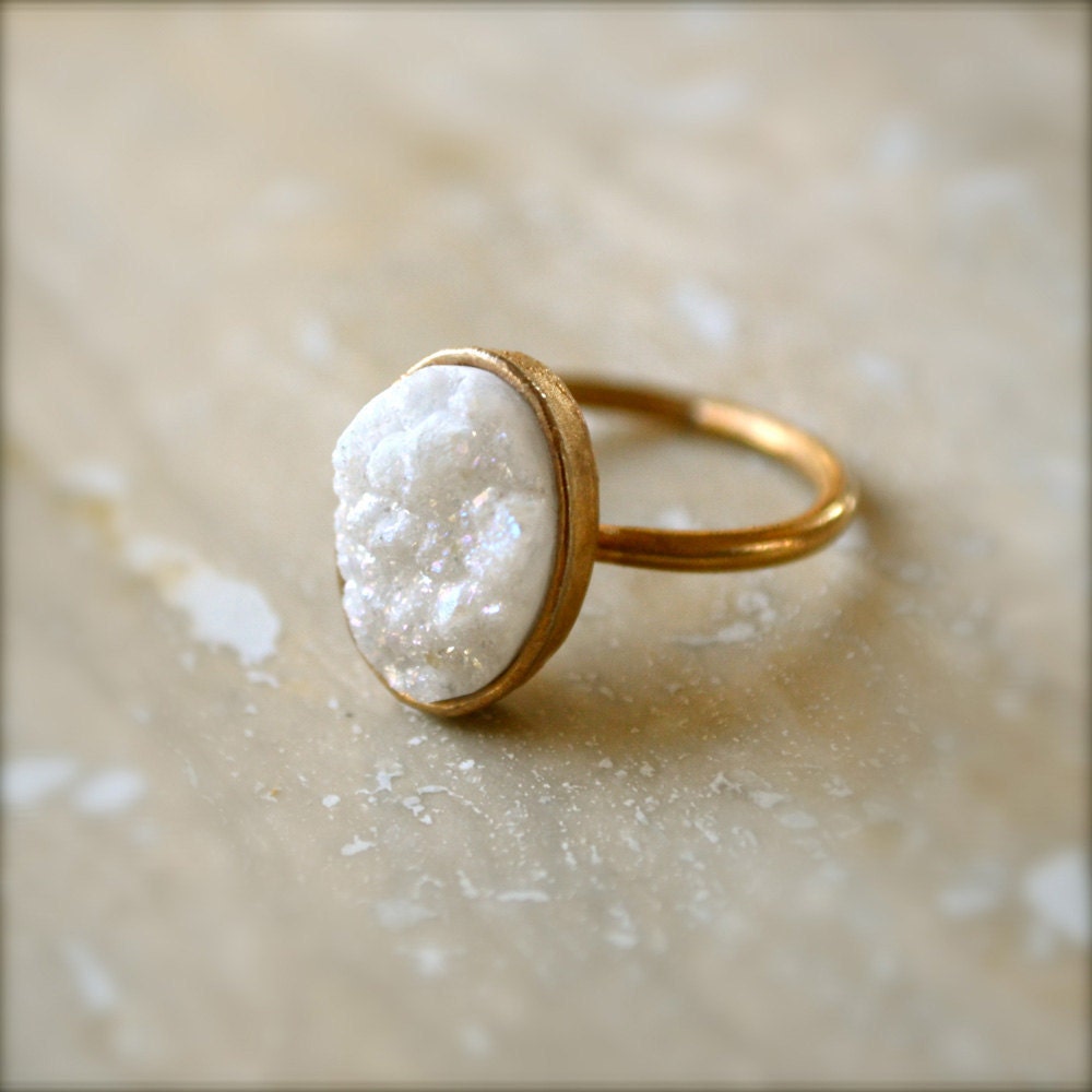 White Oval Druzy Gold Ring