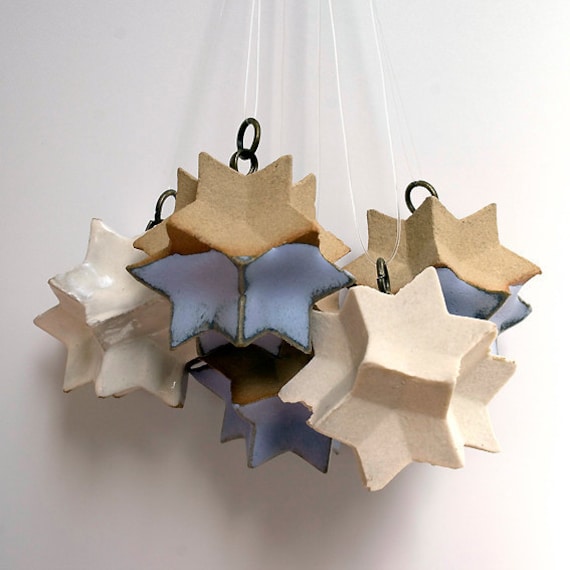 SALE. Little sky-blue star ornament. Stoneware hanging.