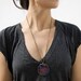 Blue and red pendant. Stoneware necklace.