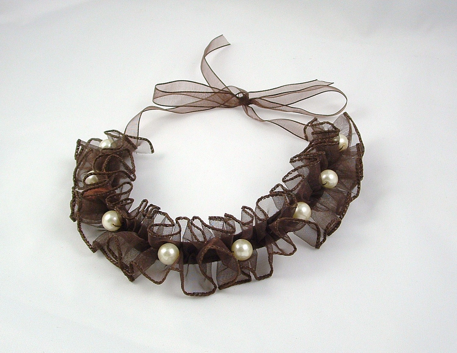 Brown Chocker Statement Fabric Necklace, Unique Jewelry