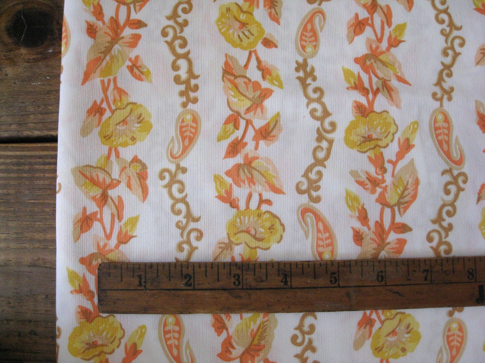 Vintage knit fabric with hibiscus & vines