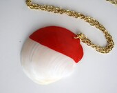 Sea Shell Necklace Pendant - Ruby Red Dipped Color Block