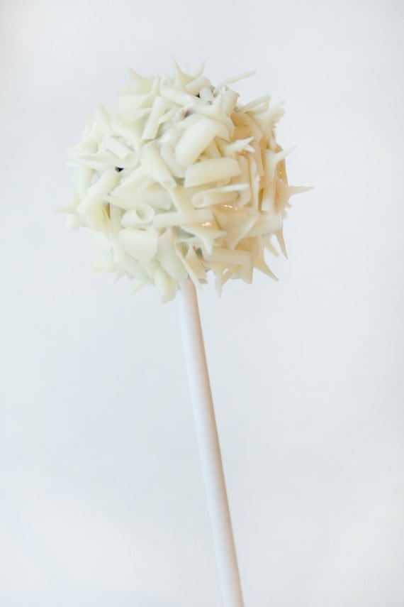 Rich homemade chocolate truffle pop coated in white chocolate and white chocolate curls - 6