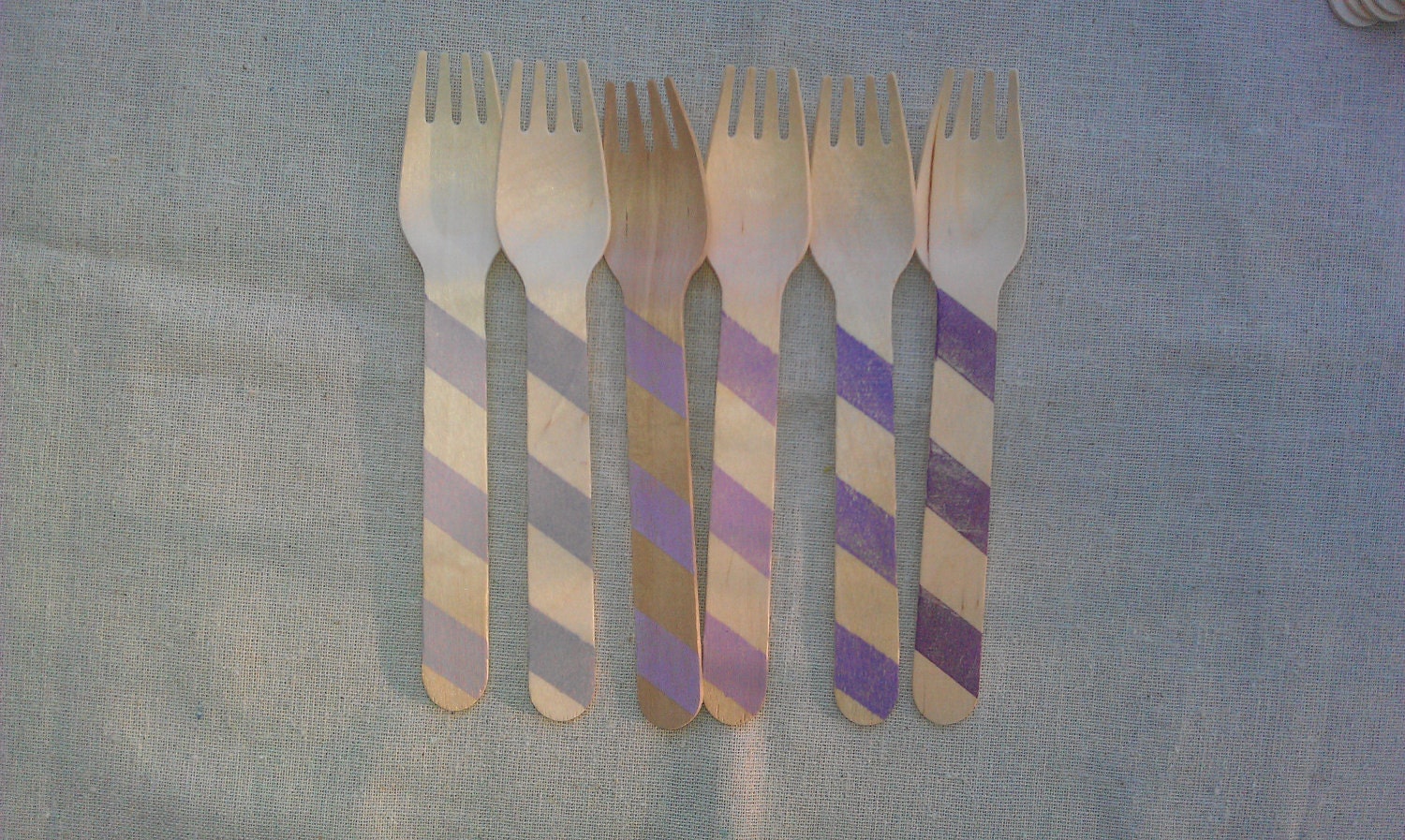 20 Purple Ombre Stripes Wooden Spoons or Forks  Party Cutlery
