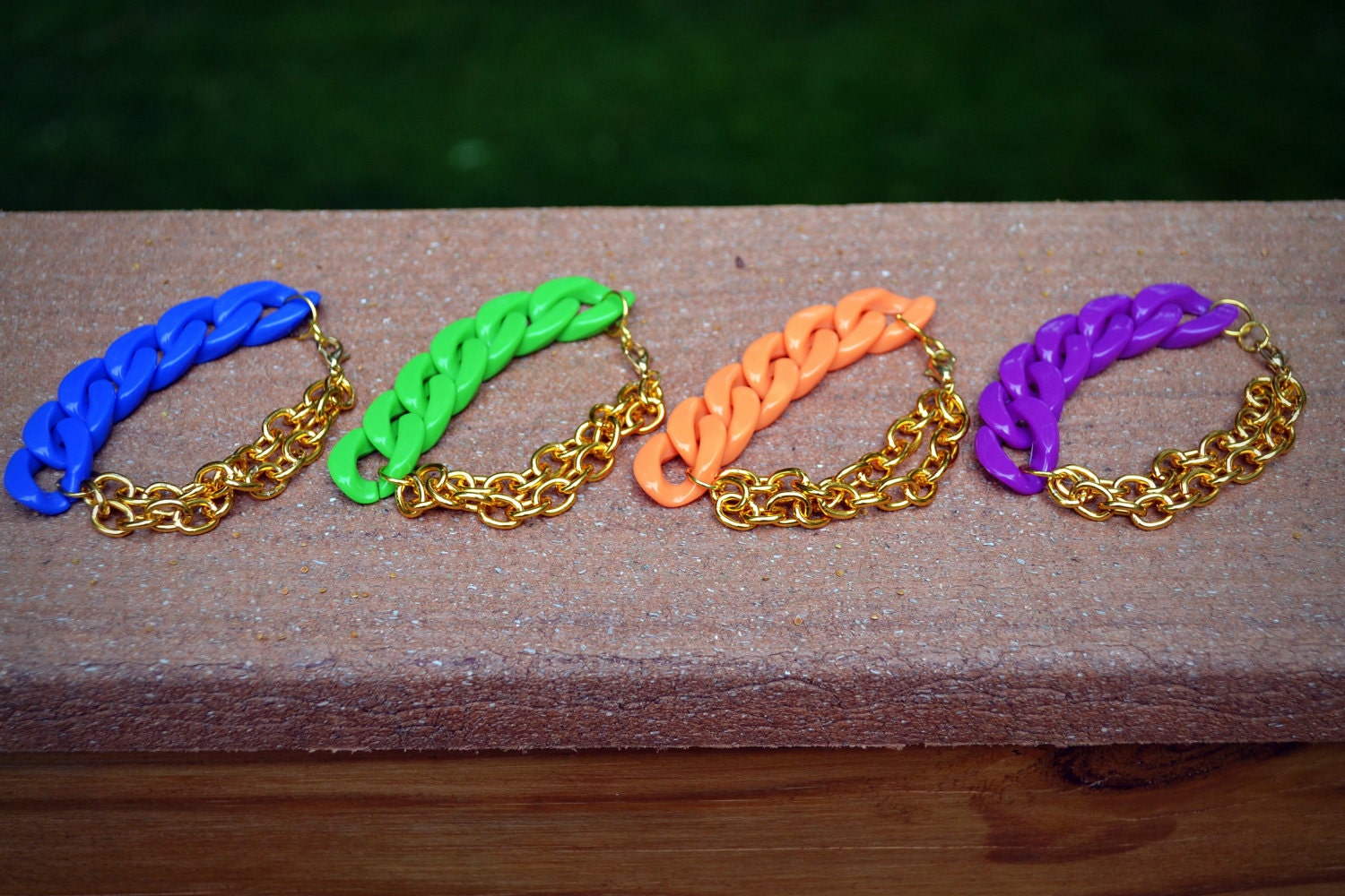 SALE - 20% OFF - Double Stranded Bracelet in Hot Purple: Acrylic and Gold Chain Link