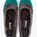 6,5 / 37 Handmade Eco-vegan Ballet Flats - Aqua Green Ocean Blue- EU 37 / USA 6,5 - Hand Screen Printed Illustration - Recycled Tire Soles
