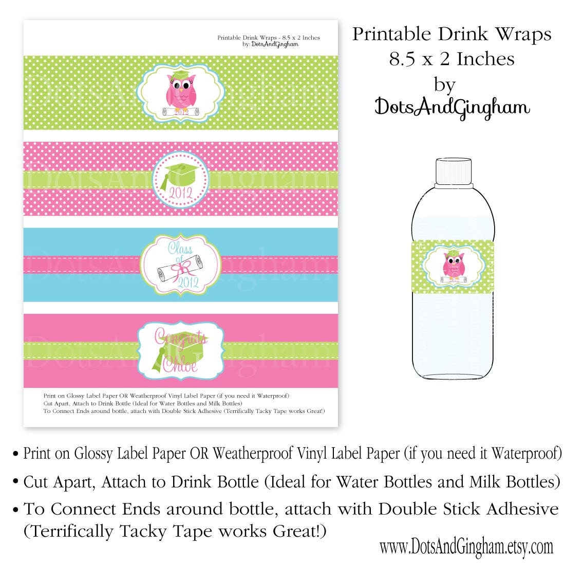 Graduation Owl Printable Water Bottle Labels Graduation Owl Printable Drink Wraps Graduation Owl Water Wraps Kindergarten Graduation