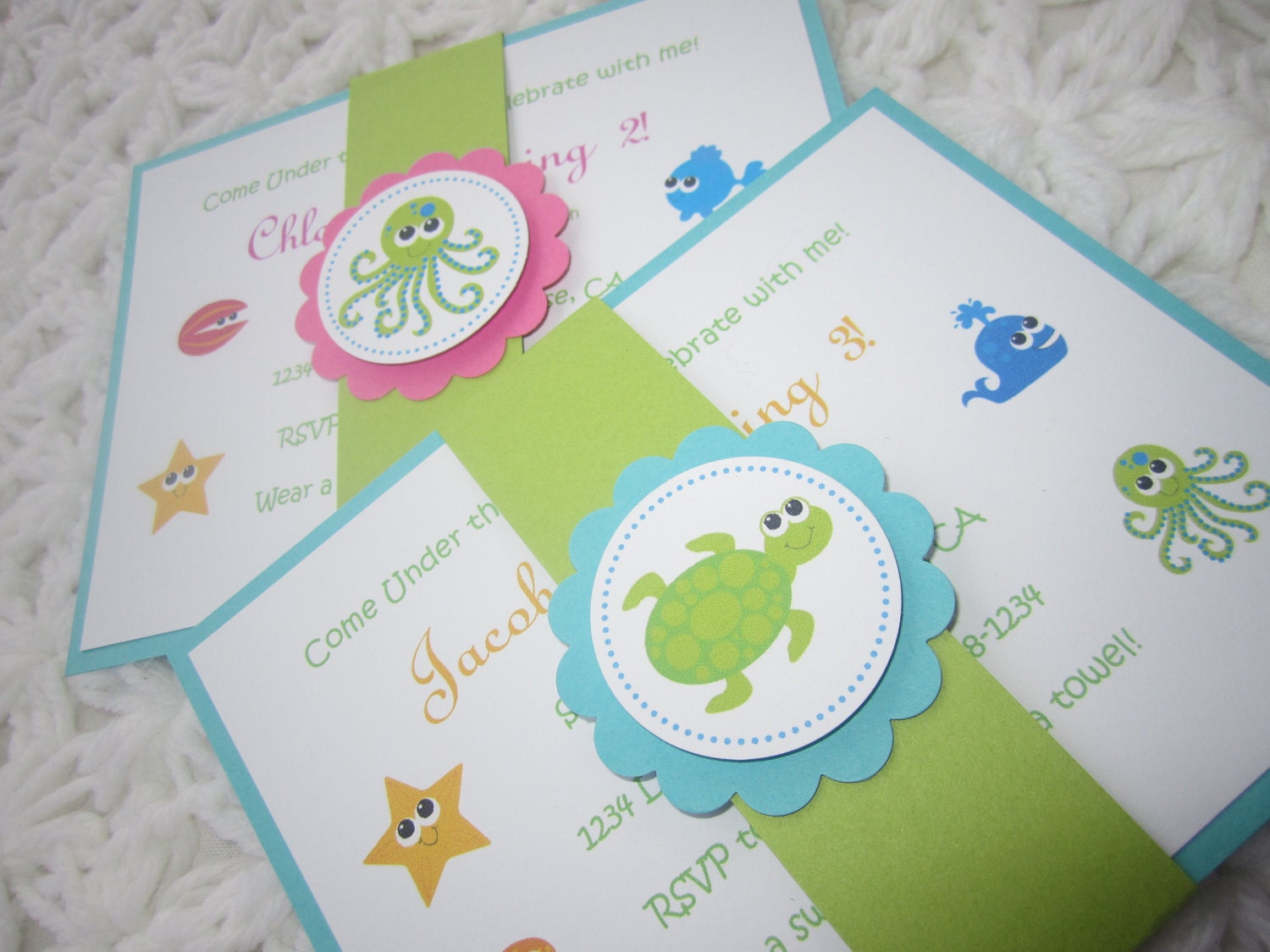 Under the Sea, Sea, Beach, Baby Shower, Birthday, Handmade Invitation, Boy or Girl