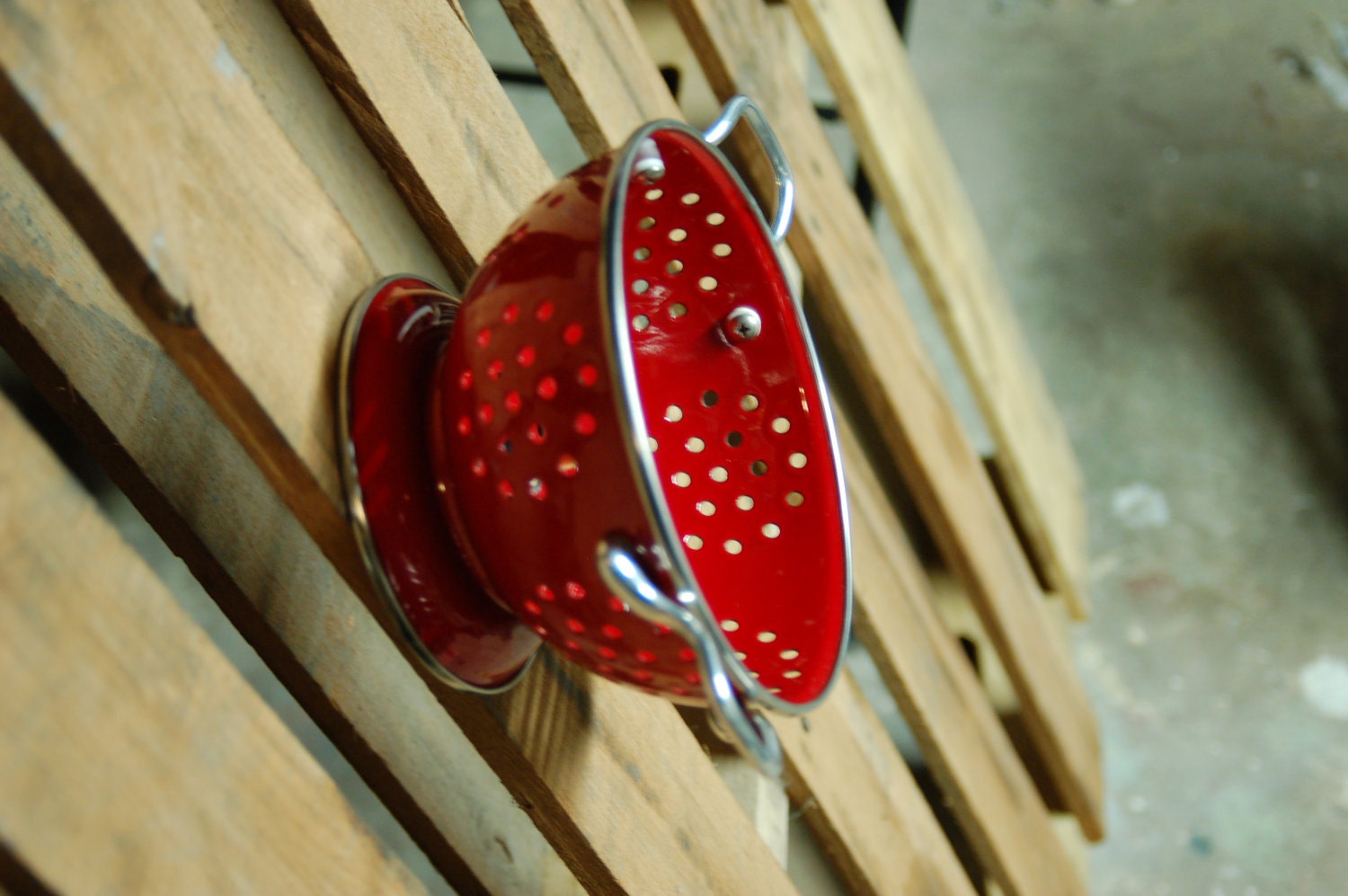 Red Colander Clock, Repurposed Vintage Style Porcelain Enamel Kitchenware - Mothers Day Special