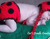 Handmade Crochet Baby Newborn Lady bug Hat and Diaper Cover Photoprop Made To Order