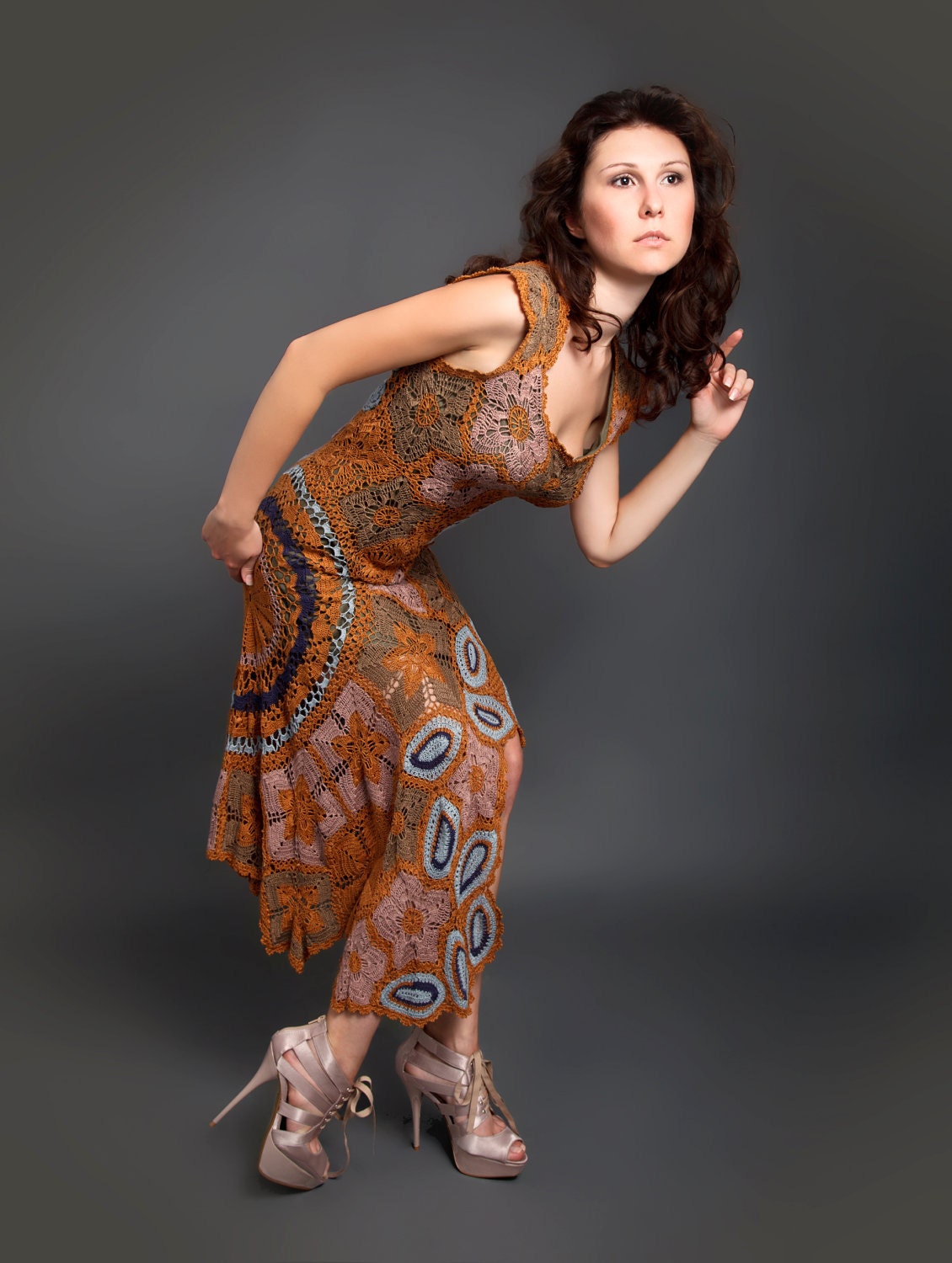 Sienna brown exclusive long crochet dress
