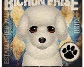Designer Dog Art - Bichon Frise Harlequin Dog Print 12x12 - Personalize With Your Dog's Name