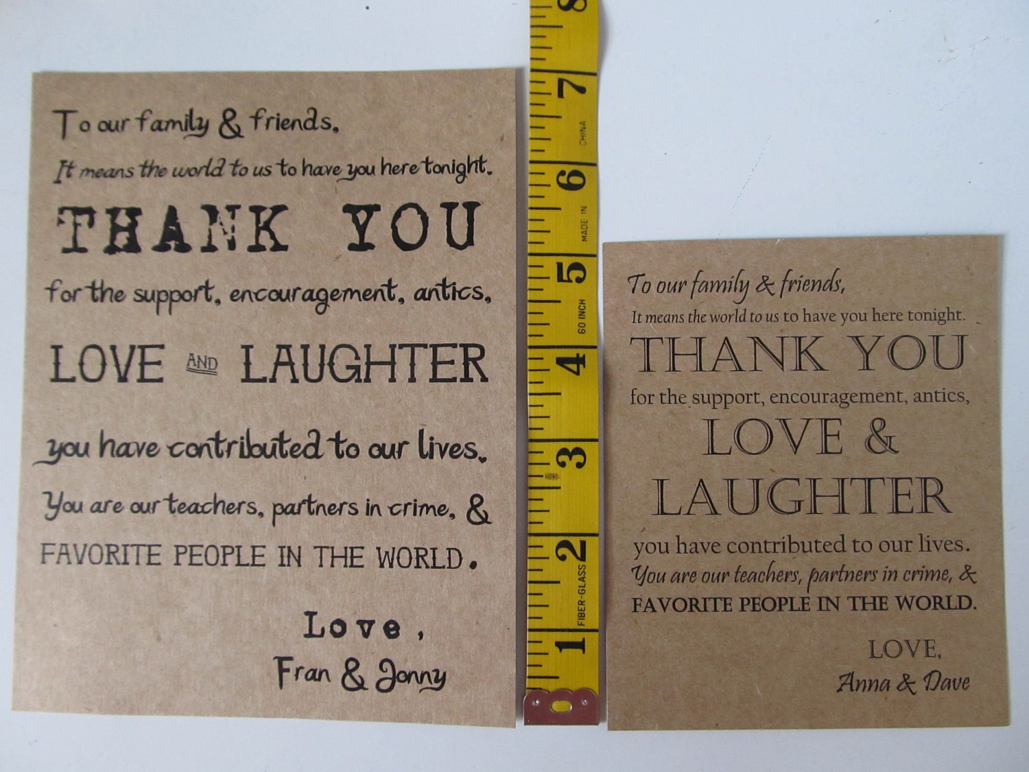 Wedding Thank You Card - guests' dinner plates or wedding favor