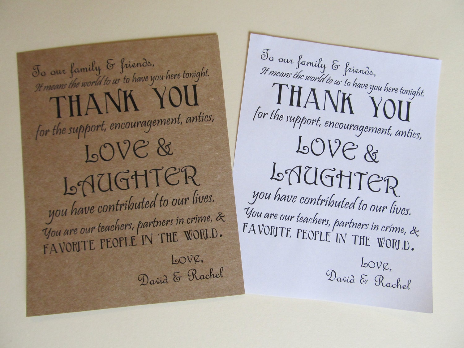 Wedding Thank You Card - guests' dinner plates or wedding favor